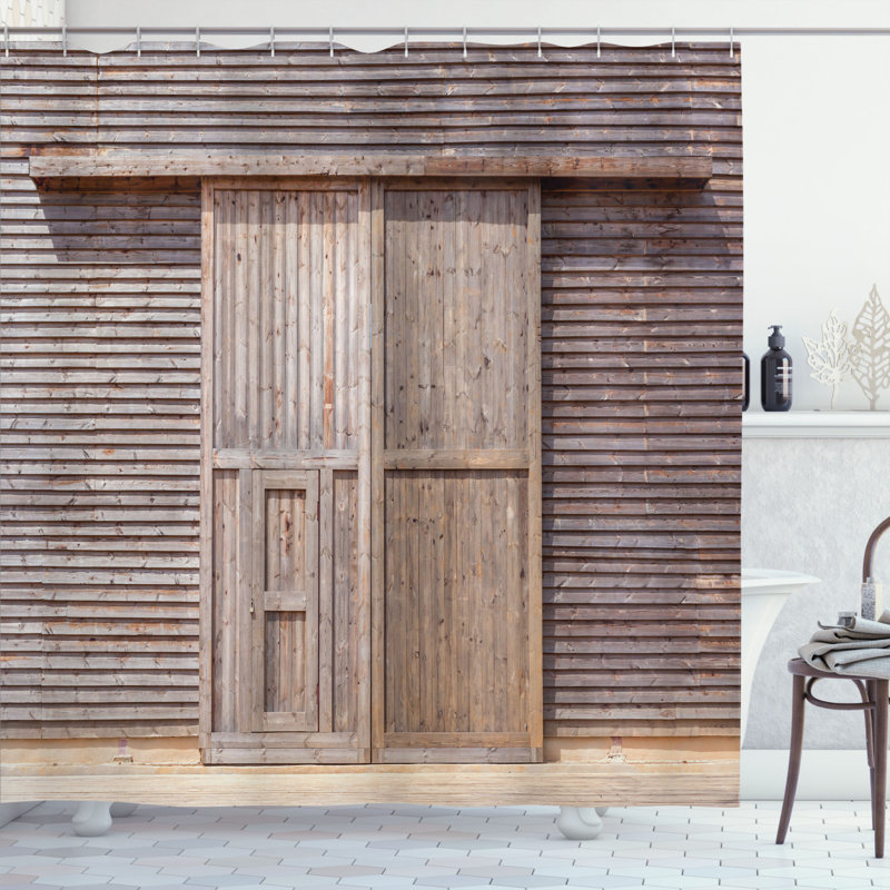 Rideau de douche en bois vieux + crochets Livingston, H 70 po x l 69 po