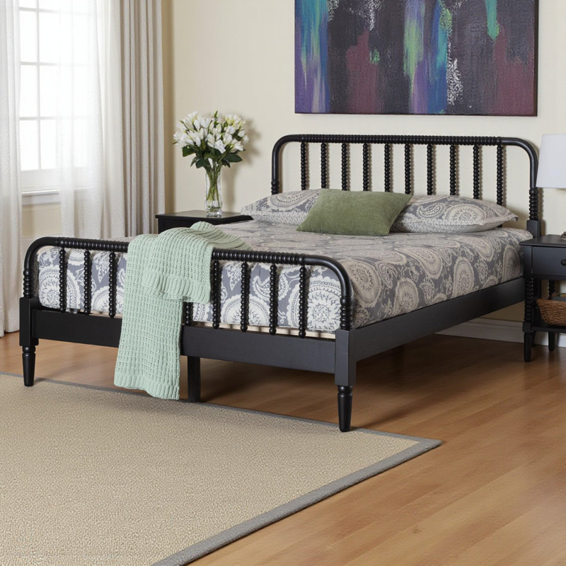 Ethereal Black Spindle Wood Queen Size Platform Bed, Farmhouse Style, 42.14'' H X 62.19'' W X 84.34'' L, Black, Queen