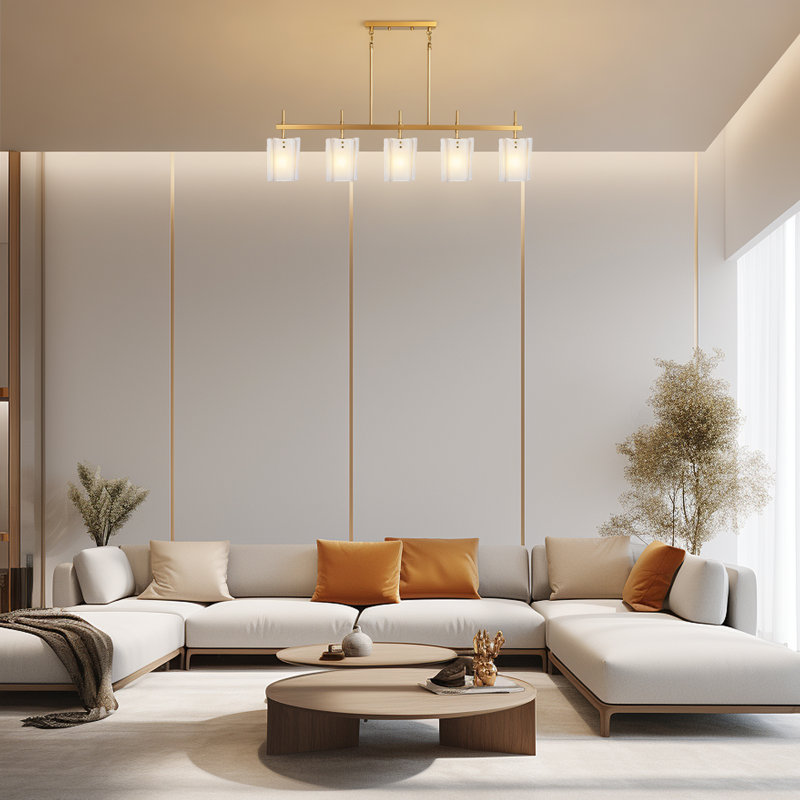 Lustre linéaire moderne à 5 lumières à intensité variable pour îlot de cuisine, Doré
