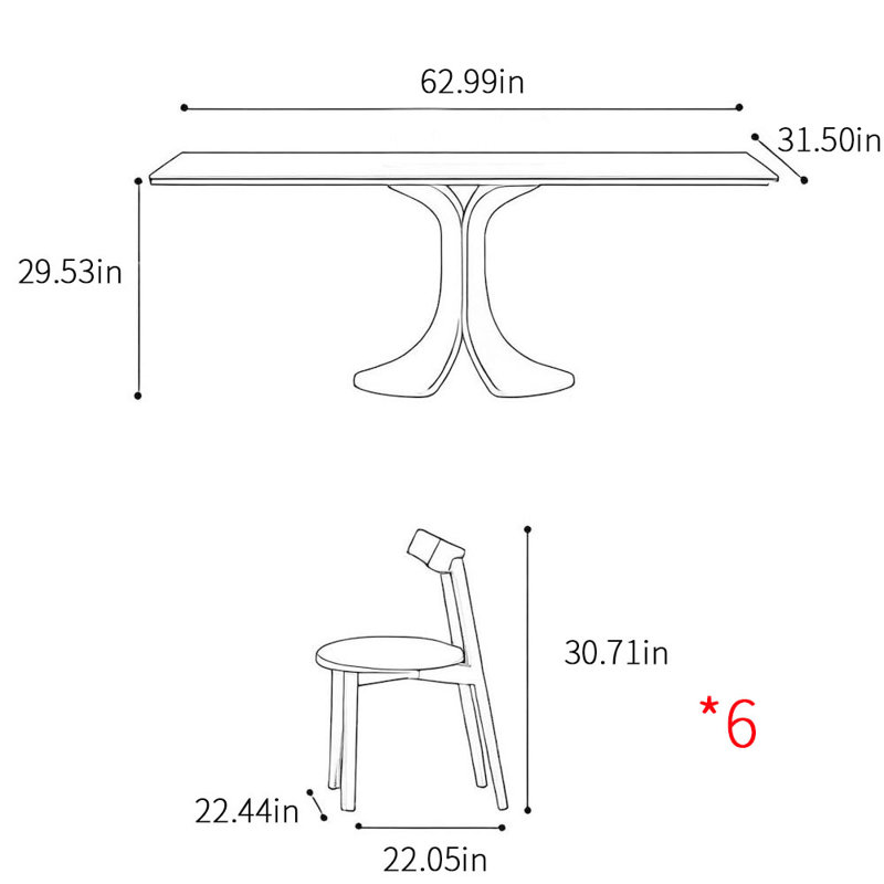 Ensemble de table de salle à manger rectangulaire de style italien, H 29,53 po x L 62,99 po x l 31,5 po