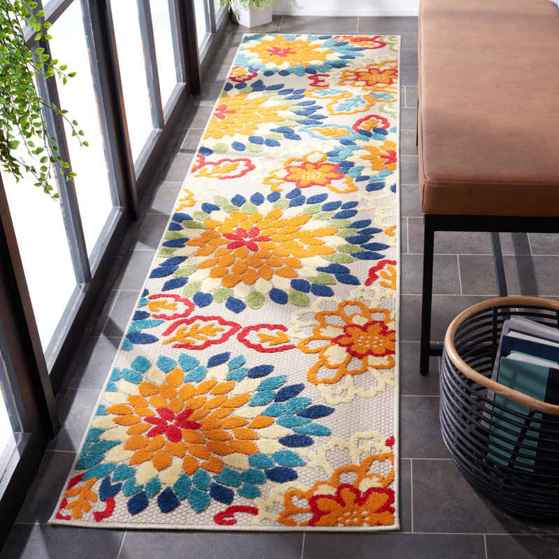 Tapis d'intérieur / extérieur floral Benner Performance, Tapis de couloir 2 pi 2 po x 9 pi