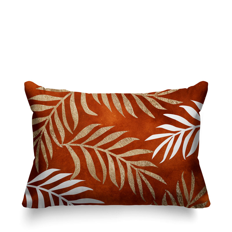 Coussin lombaire intérieur / extérieur Bobo Fern, Orange / or / blanc