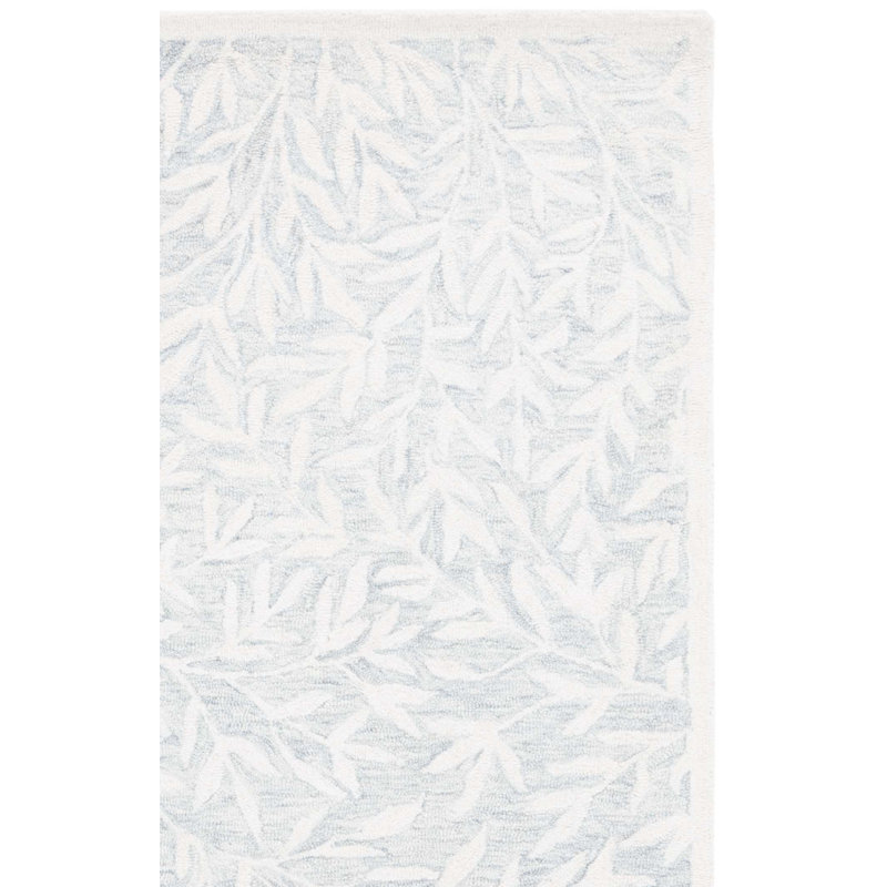 Heraldas Hand Tufted Wool/Cotton Floral Rug in Light Gray/Ivory, Rectangle 3' x 5'
