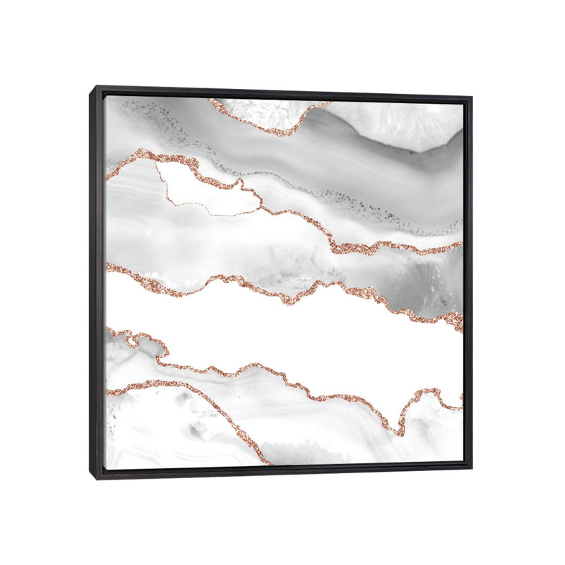 «Rose Agate Texture VI», reproduction d'art sur toile encadrée, H 18 po x l 18 po, Noir patiné