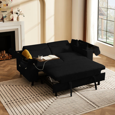 Canapés convertibles en chenille noire, bois d'ingénierie avec style moderne pour la maison