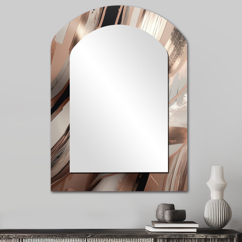 Rosegold embrassant l'essence des lignes I - miroir mural unique arche de marbre, miroir asymétrique moderne, impression d'art en métal
