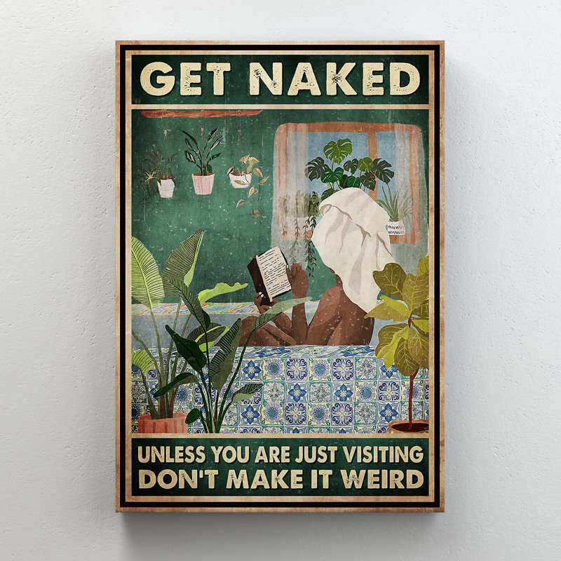 Salle de bain avec arbres - Toile tendue avec une galerie «Get NUE» - Illustration de salle de bain, décor de salon vert et blanc