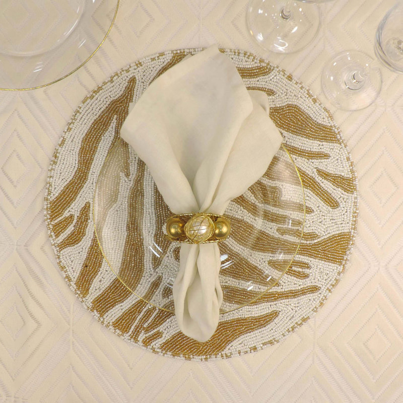 Abstract Round Placemat, Cream Gold
