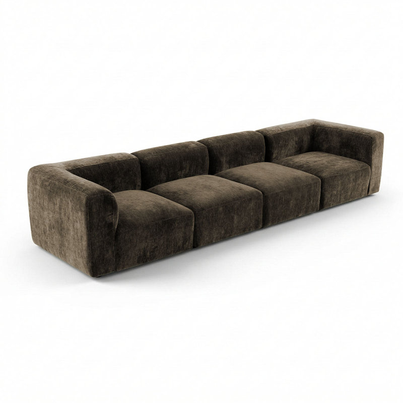 Gowen 129" Wide 4-Piece Modular Extra Long Low-Profile Sectional Chenille Sofa, Chocolate