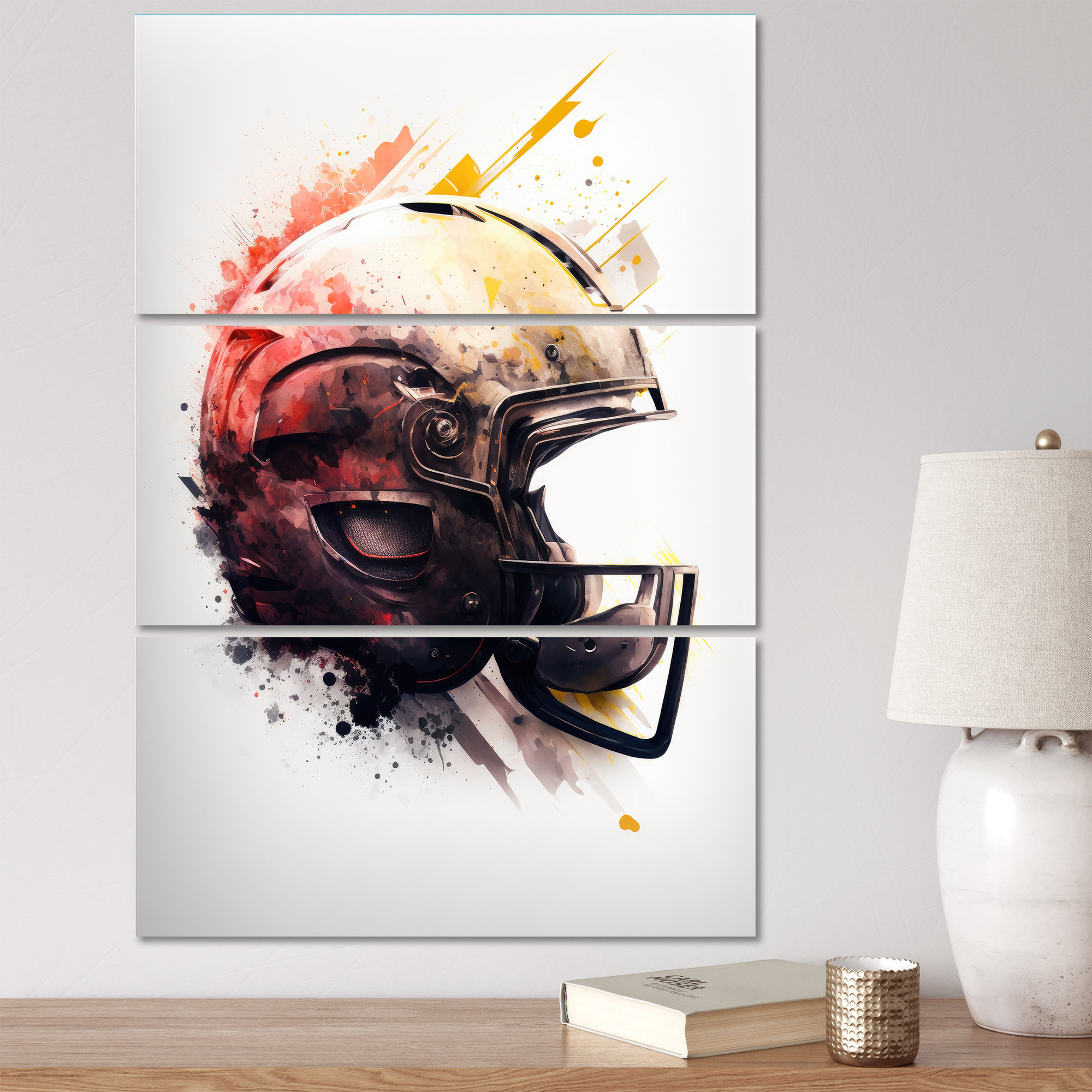 17 Stories Elfa Football Player Helmet IV On Canvas 3 Pieces Print ...