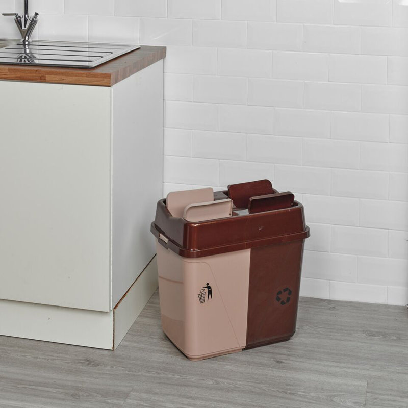 Plastic Kitchen Trash Can, 40L, Brown/Beige