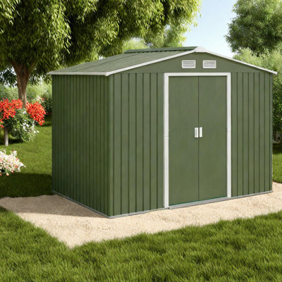 Durable Steel Storage Shed, Spacious Green Metal Shed For Garden Tools