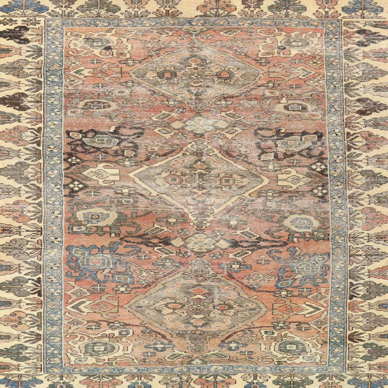Tapis rose/bleu/orange traditionnel Doimo, Carré 5 pi