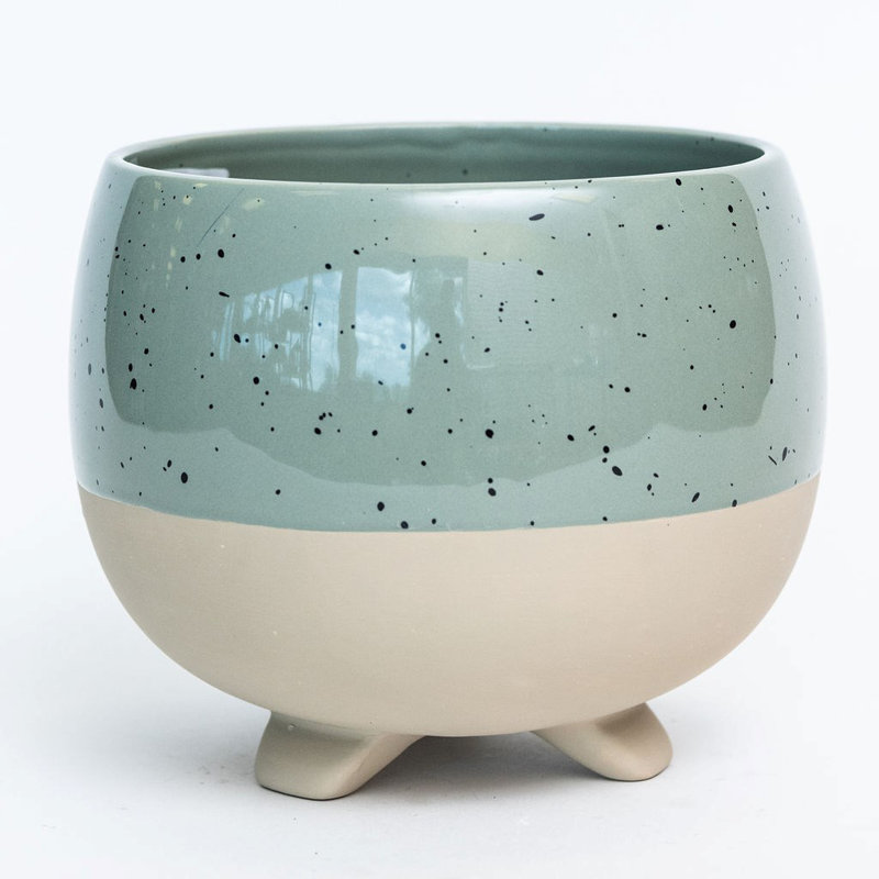 Fiskerton Ceramic Pot Planter, Green, 6.1" H x 7.1" W x 7.1" D