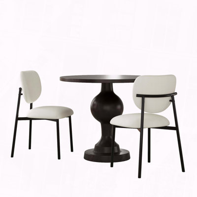3-Piece Dining Set Upholstered Metal Legs Round Table