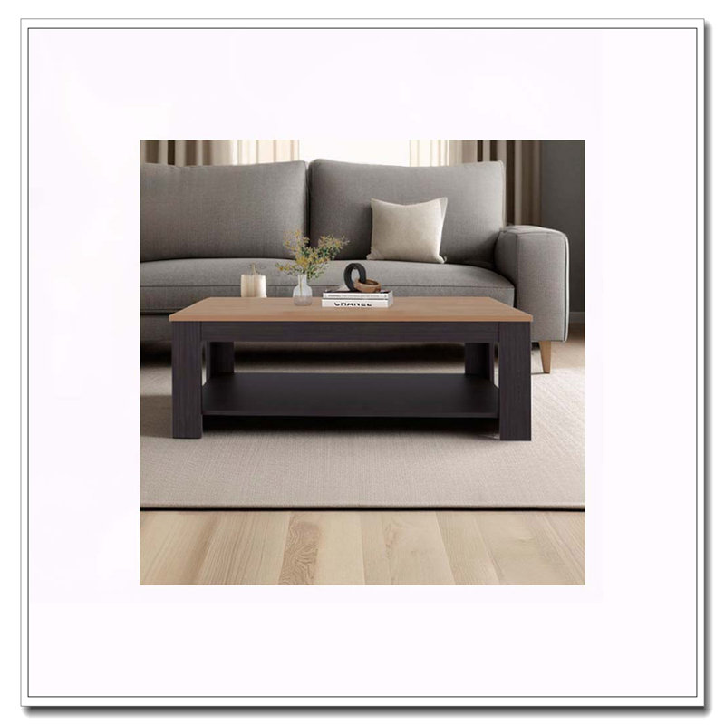 Table basse rectangulaire en wengé et chêne naturel avec tablette inférieure