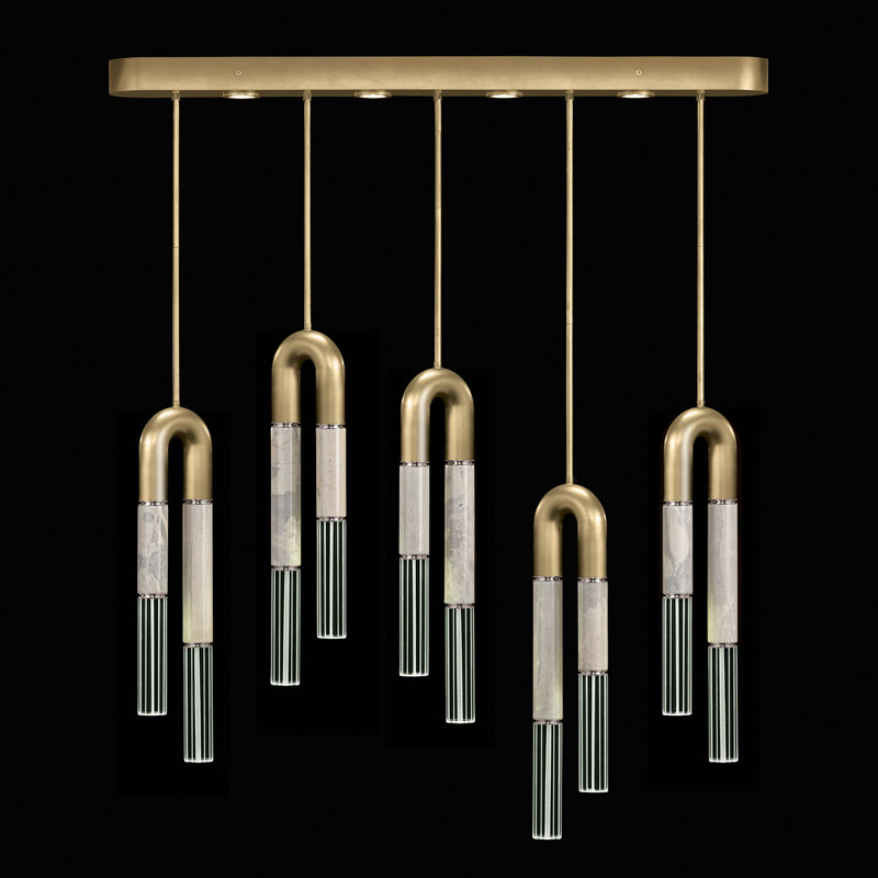 Luminaire suspendu linéaire 51,5 po Antonia, Feuille d'or / nickel / fumée