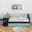 Lit de jour double en bois avec couchette, bureau et port USB-533557724