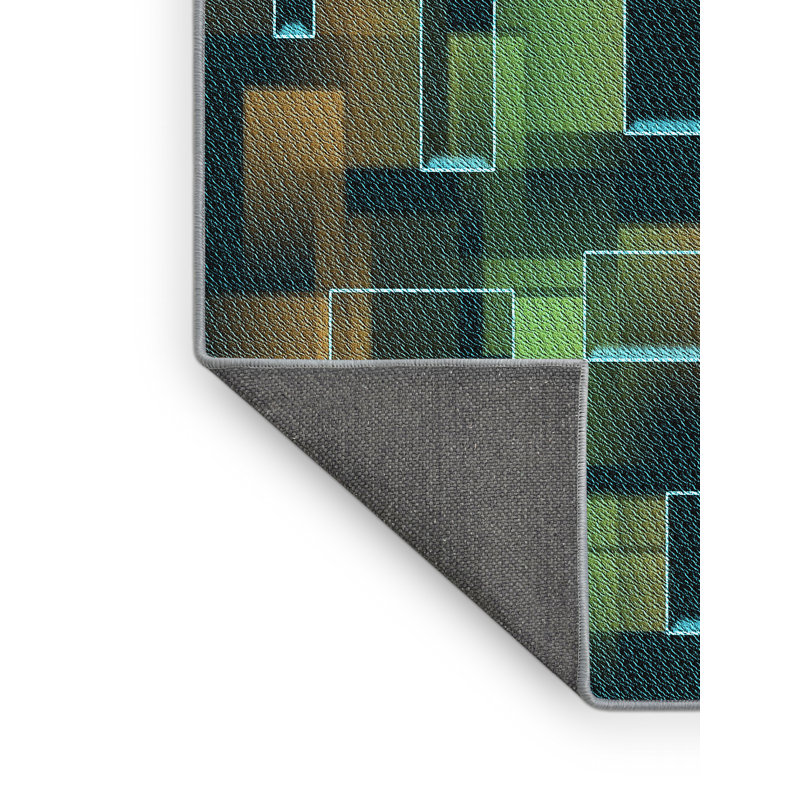Tapis abstrait vert / noir Aeriana, Rectangle 7 pi x 9 pi