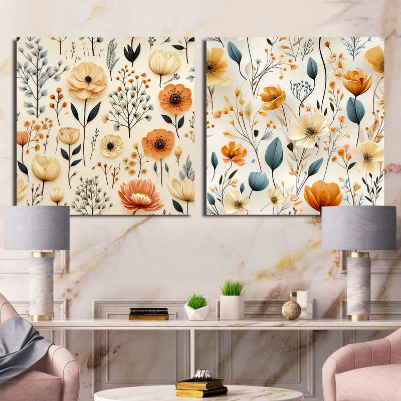 Swanley - Ensemble de 2 collages carrés botaniques abstraits, H 30 po x l 61 po, Toile tendue