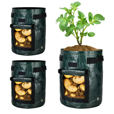 iPower 3-Pack 10-Gallon Potato Grow Bags Planter Pots with Handle, Access Flap and Visual Window, Thick PE Fabric Planter Pots for Tomato, Carrot, Fruits, Vegetables, Green