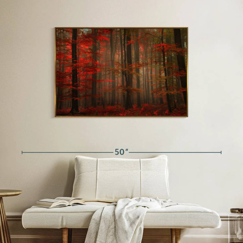 Fiery Autumn Forest, Cadre flottant doré, 40 po x 27 po
