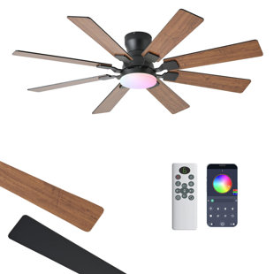 52 inch Ceiling Fan with Light, 6 Speeds Reversible Low Profile Ceiling Fan with Light and Remote/APP Control, 3 Color Temp+Dimmable RGB, 8 Blades, Flush Mount Quiet Ceiling Fans, Brown
