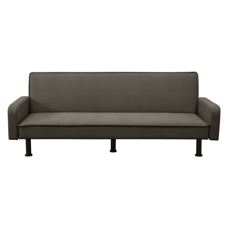 77.5" Square Arm Futon Sofa Bed Upholstered 3 Seat Couch For Home Office, Flannel, Brown, Dark Gray Suede