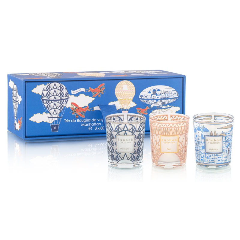 Trio Travel Candles Manhattan Paris Mykonos