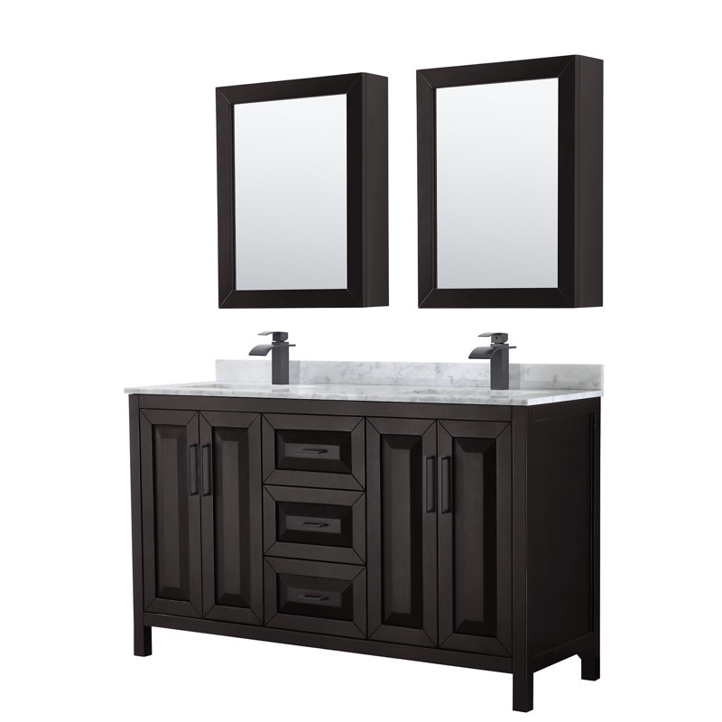 Daria 60'' W Double Vanity, White Cultured Marble, Dark Espresso, Matte Black