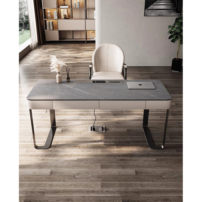 Bureau de direction contemporain avec pieds en U noirs élégants et tiroirs de rangement, H 29,53 po x l 55,12 po x P 25,59 po