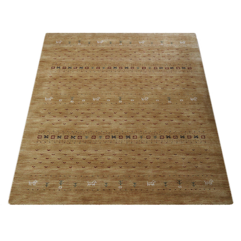Manns Hand Knotted Loom Wool Eco-Friendly Area Rugs - Square, Gold Color, Contemporary Modern Design, High Pile Thick Handmade Anti Skid Area Rugs for Living Room, Bed Room