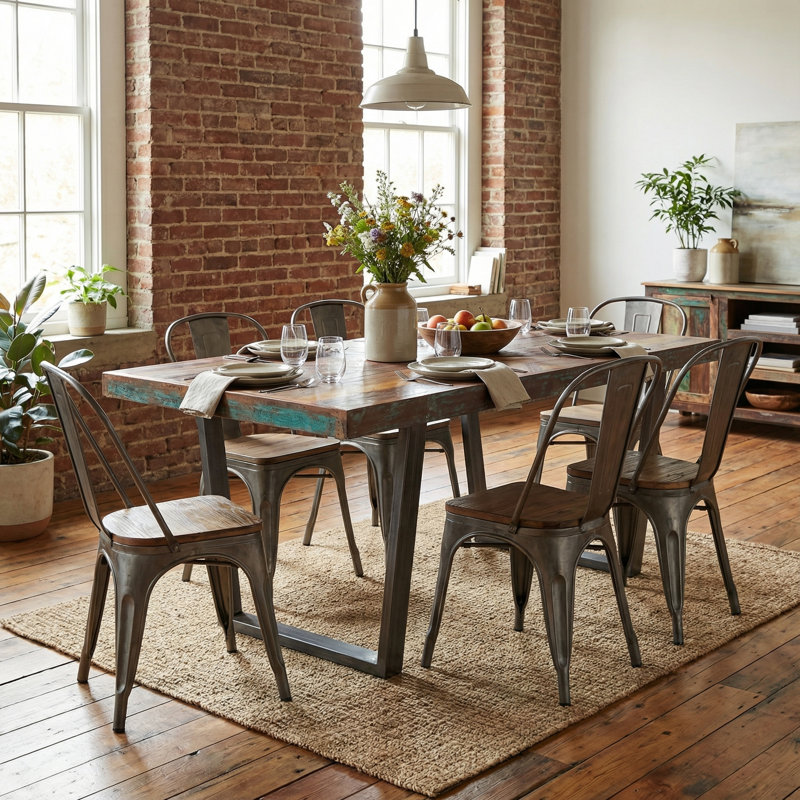 Facundo Reclaimed Wood Industrial Dining Table with Aged Steel Base – 71" 