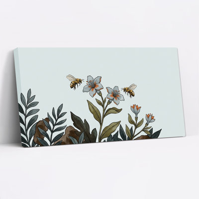 Tableau sur toile représentant des abeilles et des fleurs bleues dans un jardin de sauge