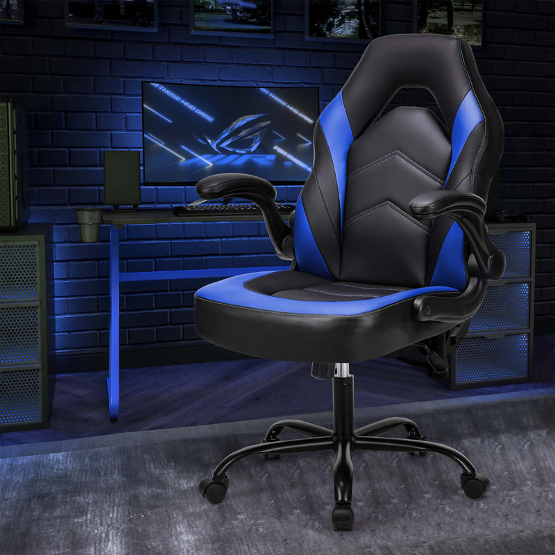 Chaise de bureau ergonomique en cuir synthétique avec support lombaire Gaming Chair-PU, Noir / Bleu