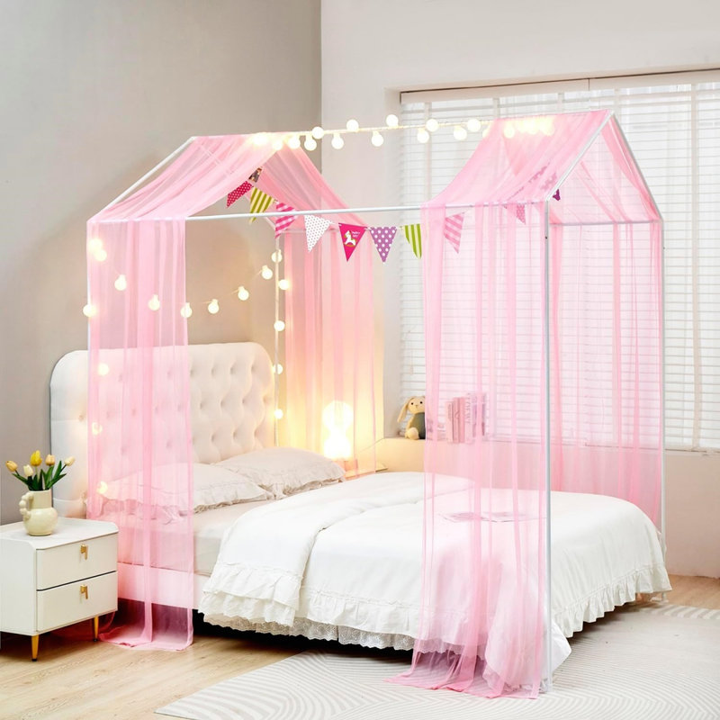 2Pcs House Bed Canopy Bed Curtains, Pink, 95 X 480Cm