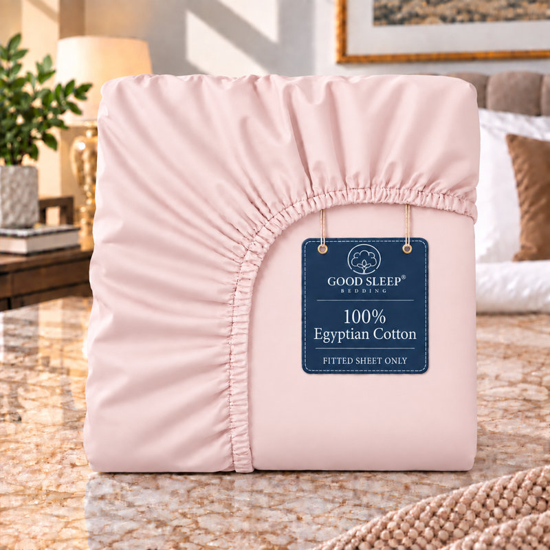 Drap-housse 100 % coton égyptien, 1000 fils/cm², poches profondes de 40 cm (16 pouces), format Queen, couleur rose poudré