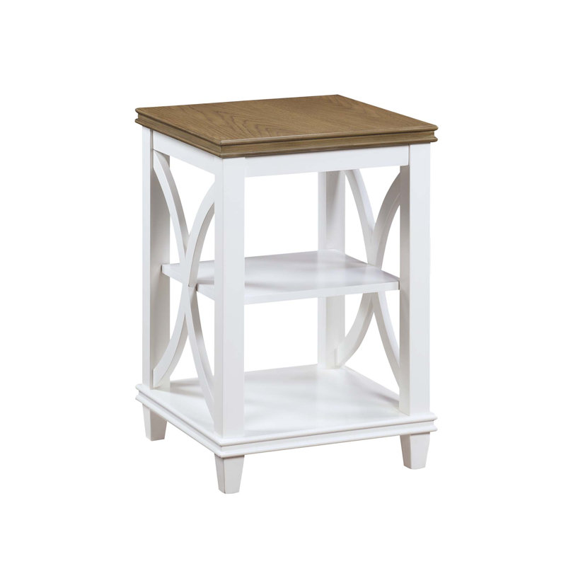 Table de bout haute avec rangement en bois massif Pettegrow 24 po, Bois flotté / Blanc