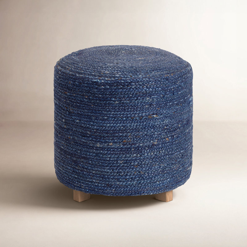 Kerrin Upholstered Ottoman, Dark Blue Jute