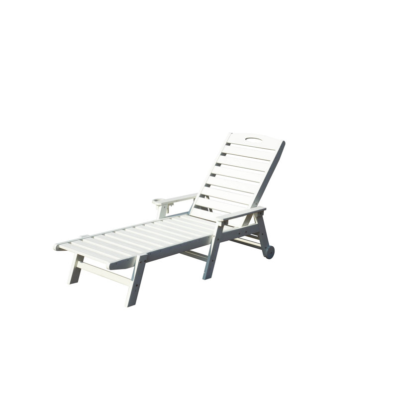 Patio Lounge Chair Outdoor, HDPE Outdoor Chaise Lounge With Reclining Backrest, Pool Lounger Chair For Outside, Poolside, Sunbathing Tanning, White