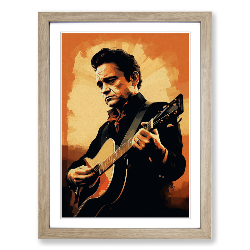 Johnny Cash Digital - Single Picture Frame Print on Wood, 46cm H x 34cm W x 2cm D, Oak Framed
