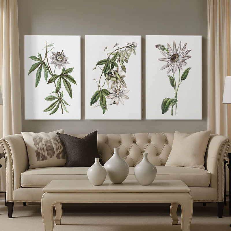 Tropical Botanical I - Toile tendue avec châssis sur mesure - 3 pièces, H 12 po x l 24 po