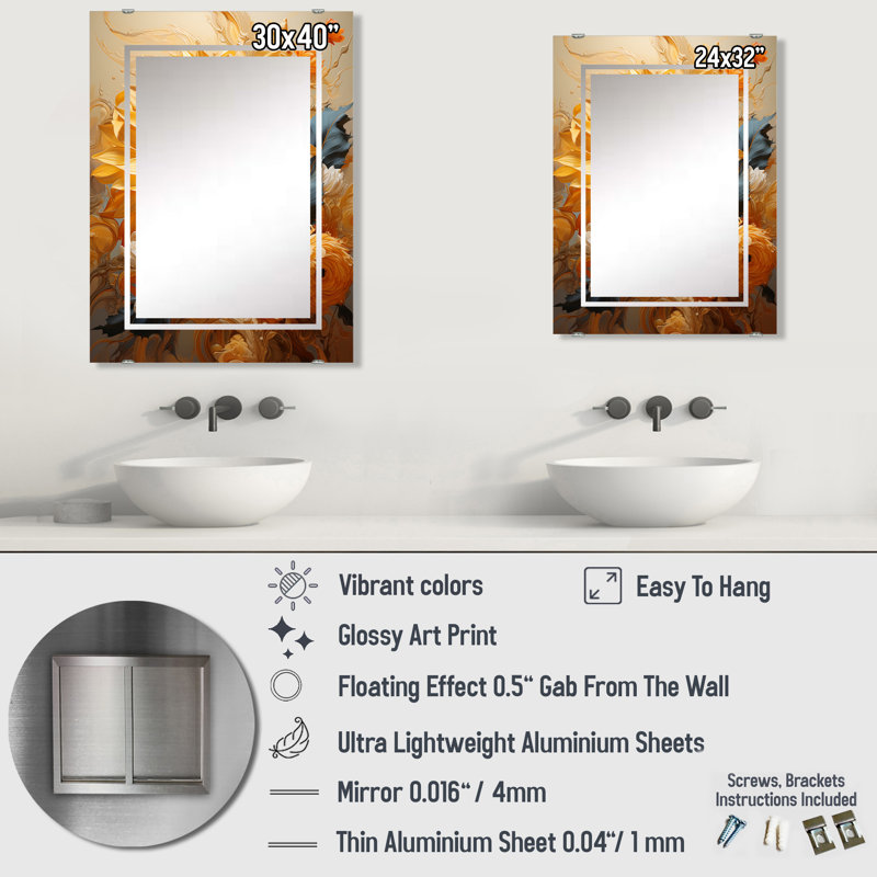 Orenstein - Grand miroir mural tournesols MIR141733, 32 po x 24 po