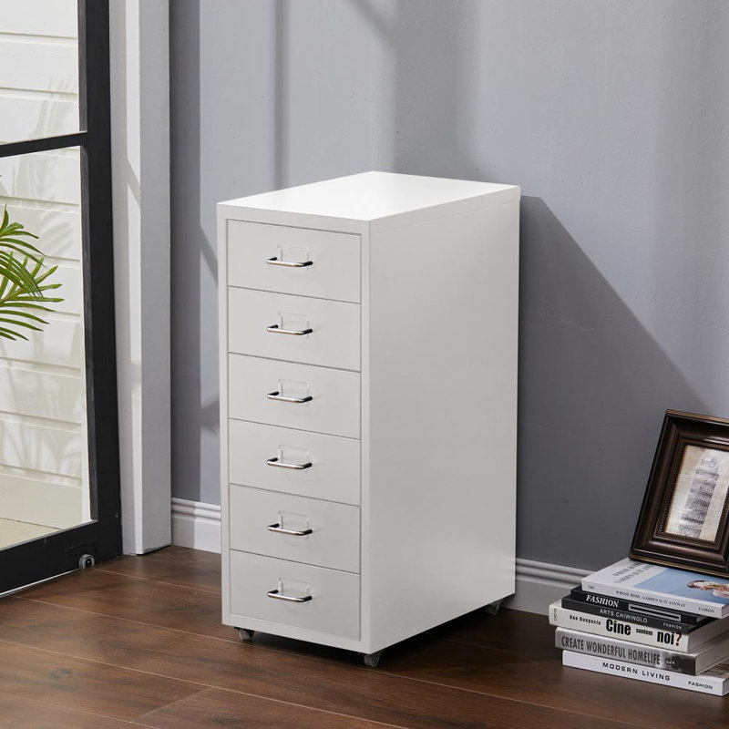 Eulys 28 cm W 6 -Drawer Mobile Filing Cabinet, White