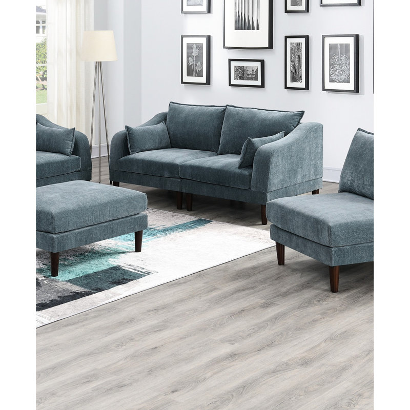 Modern 6Pcs Modular , Fabric, 4 One Arm Chairs, 1 Armless Chair, Living Area With 4X 1X Alluring Room, Grayish Suede