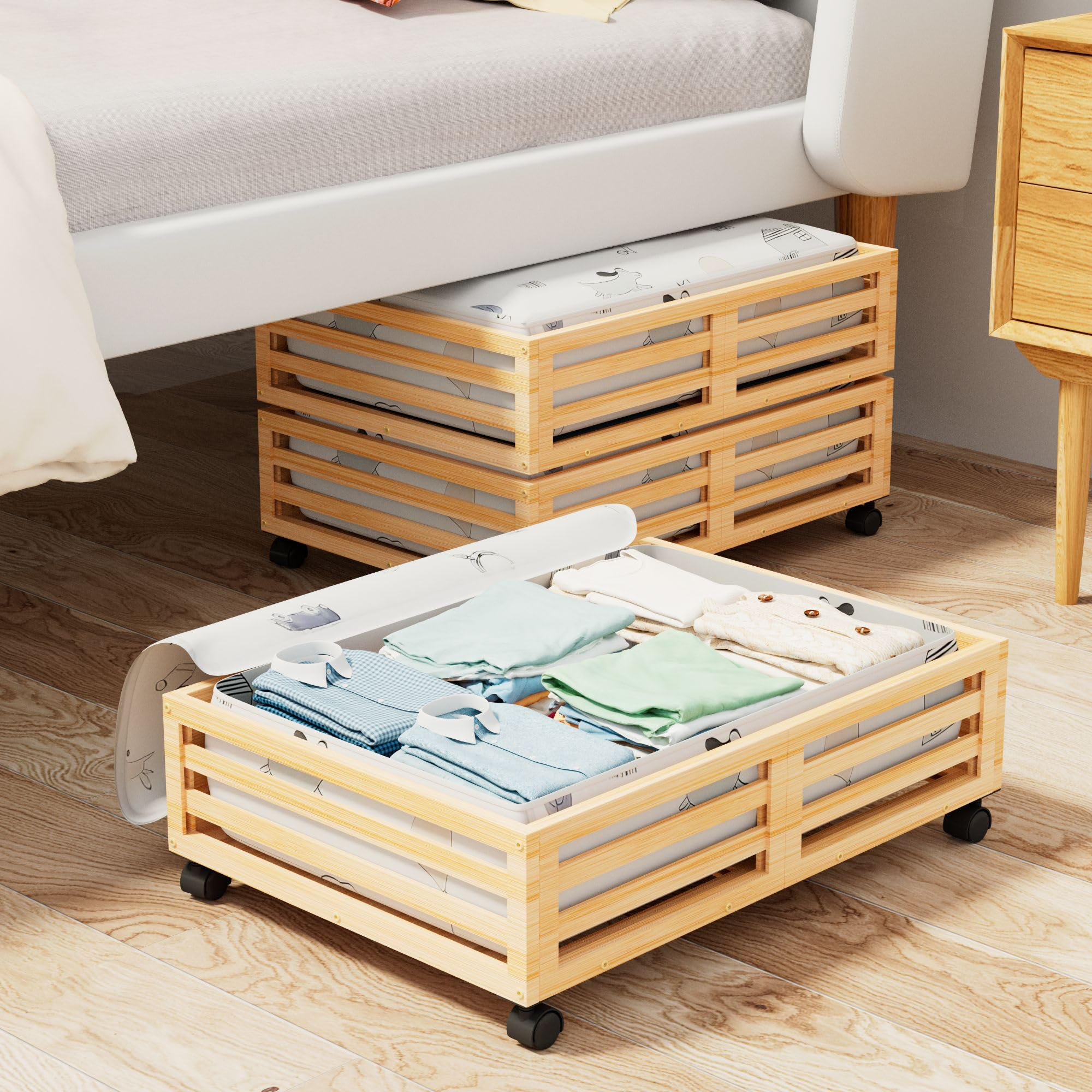 Rolling Storage Bins Large Under Bed Shoe Storage Drawer Organizer