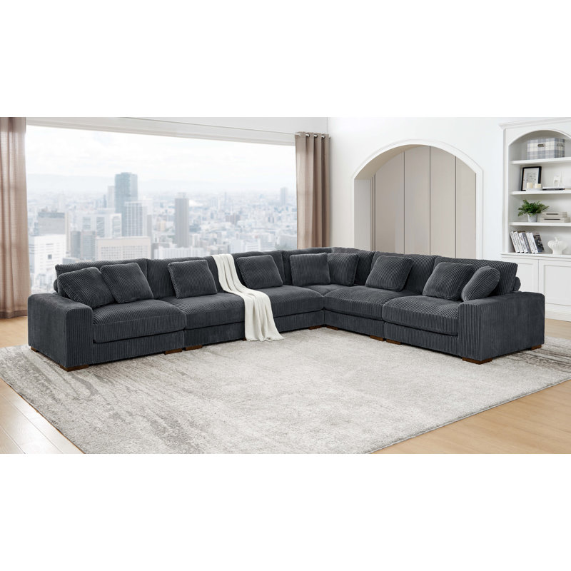 Canapé modulaire réversible de coin Amrith de 157 po de largeur, Velours côtelé mauve