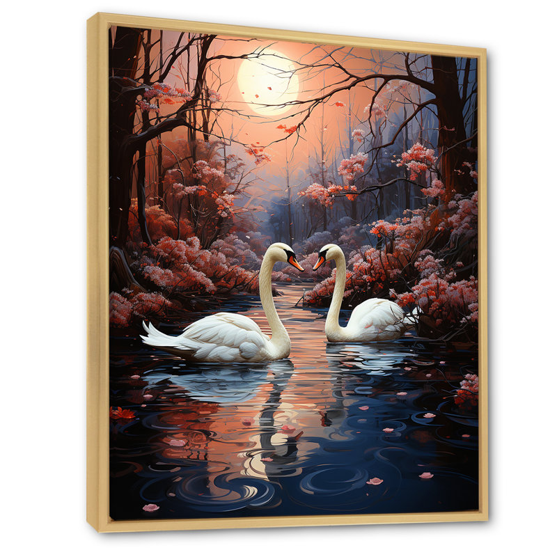 Cygnes et amour de cygne - Swans, Cadre naturel flottant, H 40 po x l 30 po