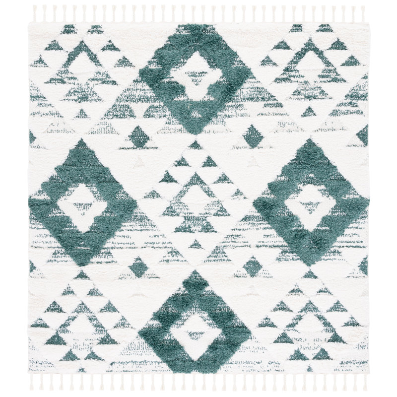 Imraan Tassel Shag Performance Geometric Rug, Square 3'