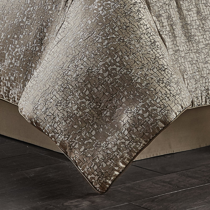 Ivory and Taupe Microfiber King Comforter Set with Satin Bed Skirt